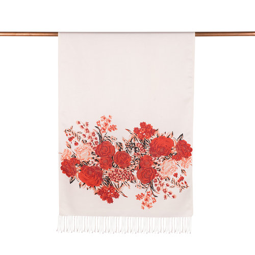 White Red Palace Garden Print Silk Scarf