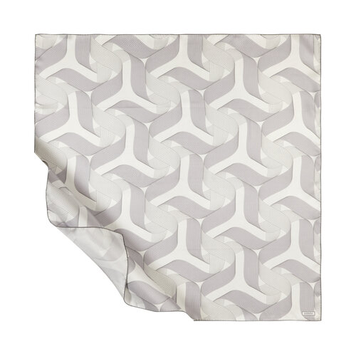 White Ribbon Print Silk Twill Scarf