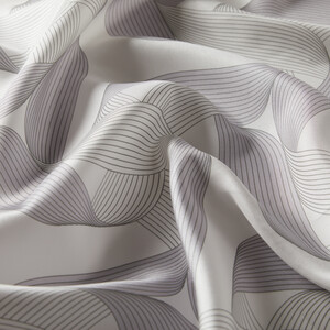 White Ribbon Print Silk Twill Scarf - Thumbnail