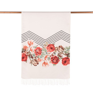 White Rose Basket Print Silk Scarf - Thumbnail