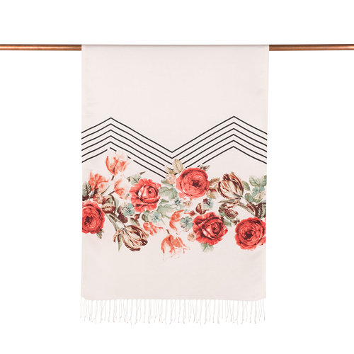 White Rose Basket Print Silk Scarf