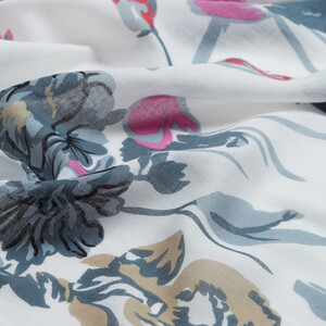 White Rose Print Modal Cotton Scarf - Thumbnail