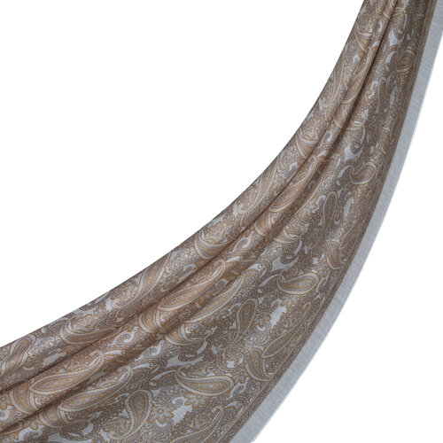 White Sand Beige Mezopotamya Model 01 Print Tencel Scarf