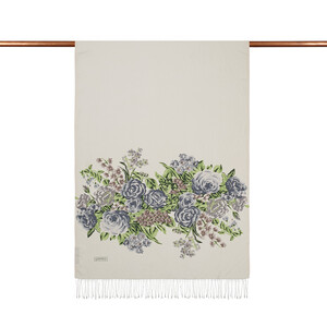 White Silver Palace Garden Print Silk Scarf - Thumbnail