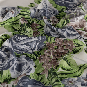 White Silver Palace Garden Print Silk Scarf - Thumbnail