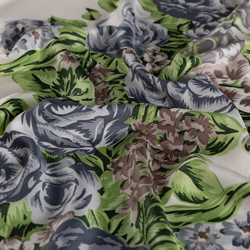 White Silver Palace Garden Print Silk Scarf