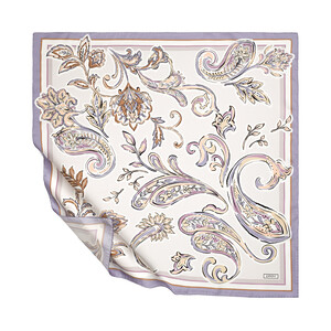 White Spring Buta Twill Silk Scarf - Thumbnail