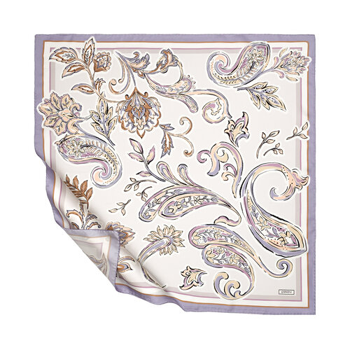 White Spring Buta Twill Silk Scarf