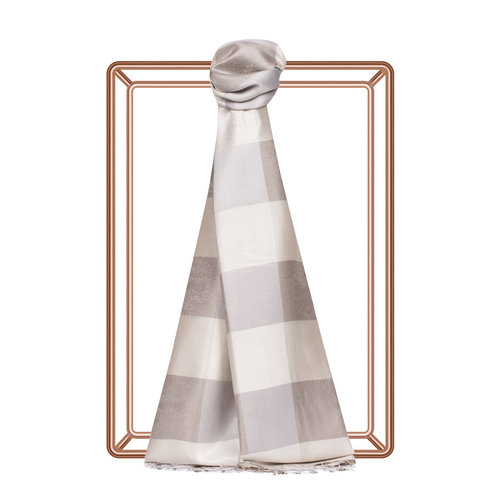 White Stone Buffalo Checked Silk Scarf