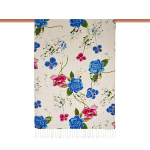 ipekevi - White Summer Garden Print Silk Scarf (1)
