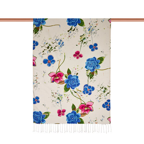 White Summer Garden Print Silk Scarf