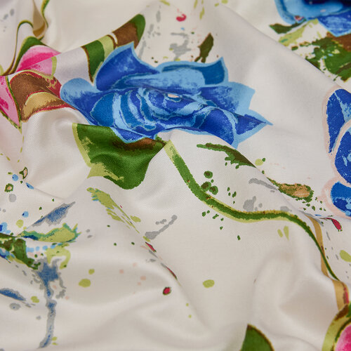 White Summer Garden Print Silk Scarf