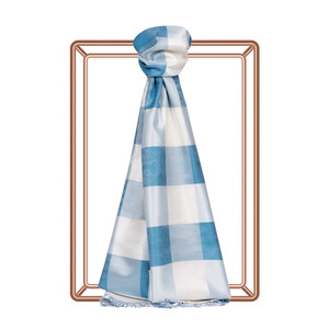 White Turquoise Buffalo Checked Silk Scarf - Thumbnail