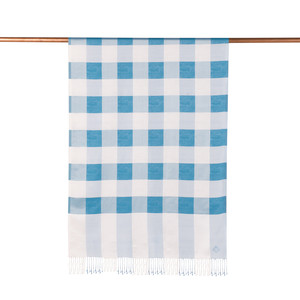 ipekevi - White Turquoise Buffalo Checked Silk Scarf (1)