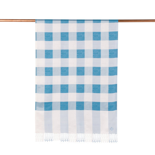 White Turquoise Buffalo Checked Silk Scarf