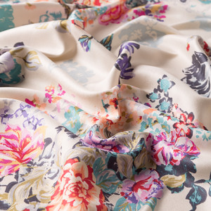 White Turquoise Waterside Garden Print Silk Scarf - Thumbnail