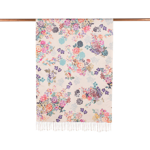White Turquoise Waterside Garden Print Silk Scarf