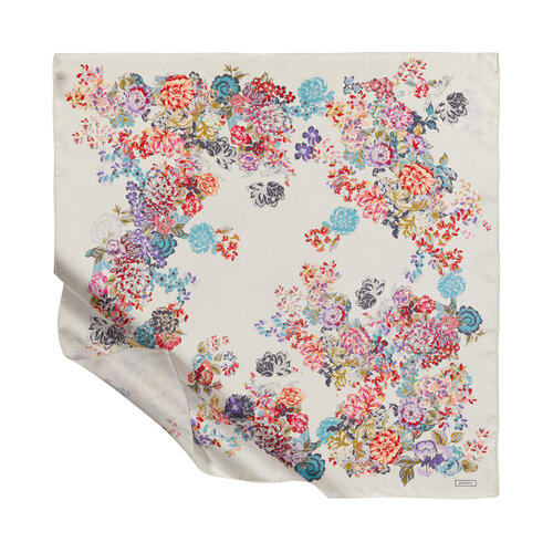 White Turquoise Waterside Garden Print Silk Twill Scarf