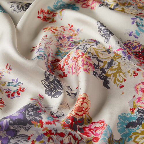 White Turquoise Waterside Garden Print Silk Twill Scarf