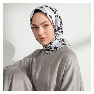 White Vintage Silhouette Print Silk Twill Scarf - Thumbnail