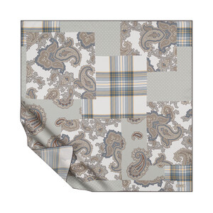 White Water Green Carnival Patchwork Twill Silk Scarf - Thumbnail