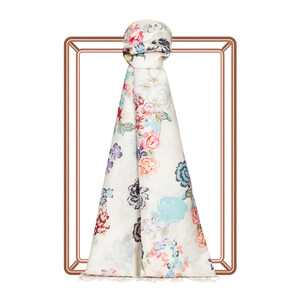 White Waterside Garden Print Silk Scarf - Thumbnail