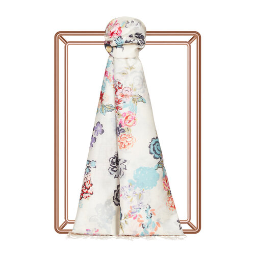 White Waterside Garden Print Silk Scarf