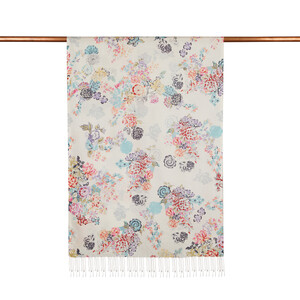 White Waterside Garden Print Silk Scarf - Thumbnail