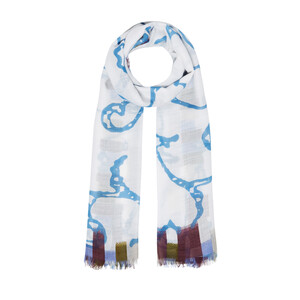 White Waterway Print Scarf - Thumbnail