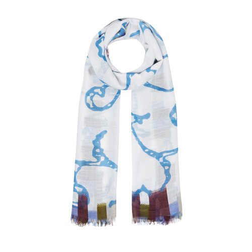 White Waterway Print Scarf