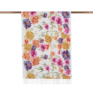 White Wild Garden Print Silk Scarf - Thumbnail