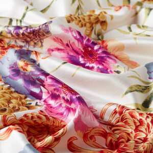 White Wild Garden Print Silk Scarf - Thumbnail