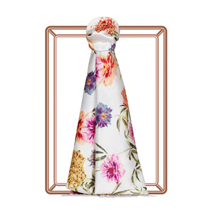 White Wild Garden Print Silk Scarf - Thumbnail