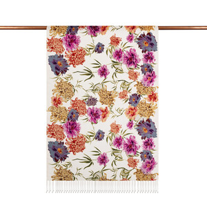 White Wild Garden Print Silk Scarf - Thumbnail
