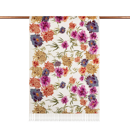 White Wild Garden Print Silk Scarf