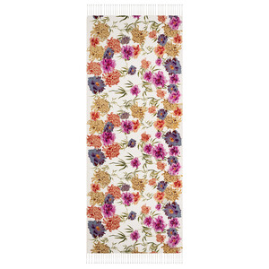 White Wild Garden Print Silk Scarf - Thumbnail