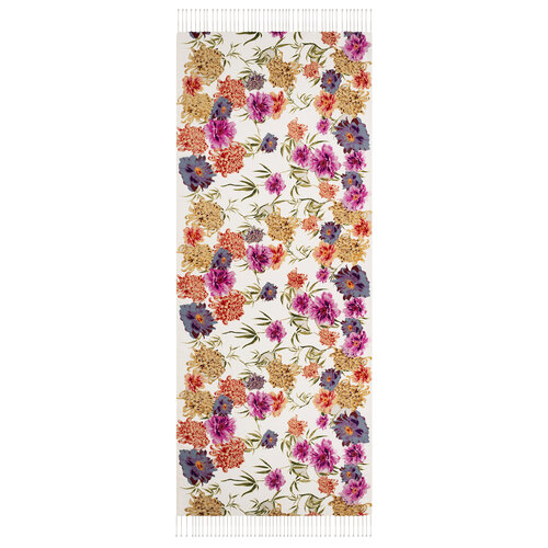 White Wild Garden Print Silk Scarf