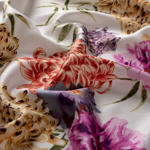 White Wild Garden Print Silk Scarf - Thumbnail