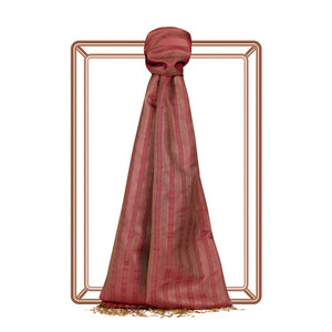 Wild Strawberry Stripe Patterned Silk Shawl - Thumbnail