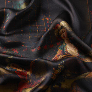 Women Embroidering Satin Silk Scarf - Thumbnail