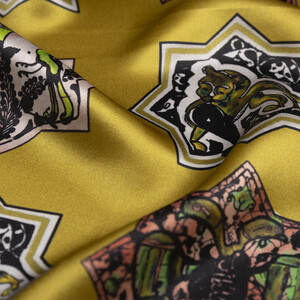 Yağ Yeşili Selçuklu Saten İpek Mendil - Thumbnail