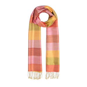 Yellow Block Striped Reversible Silk Scarf - Thumbnail