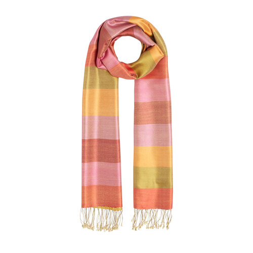 Yellow Block Striped Reversible Silk Scarf