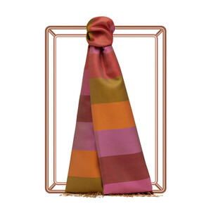 ipekevi - Yellow Block Striped Reversible Silk Scarf (1)