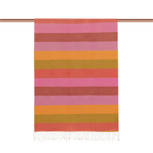 Yellow Block Striped Reversible Silk Scarf - Thumbnail