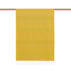 Yellow Block Striped Reversible Silk Scarf - Thumbnail