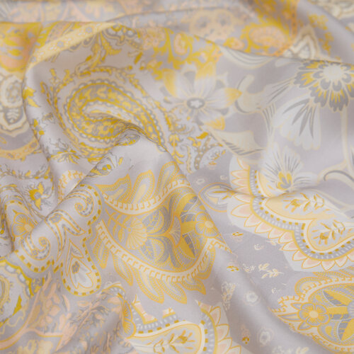 Yellow Bohemian Pathcwork Twill Silk Scarf