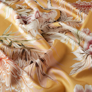 Yellow Fuji Print Silk Twill Scarf - Thumbnail