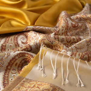 Yellow Jacquard Hand Woven Prime Silk Scarf - Thumbnail