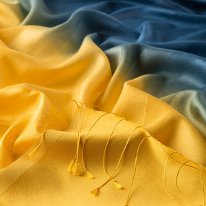 Yellow Navy Mono Striped Gradient Silk Scarf - Thumbnail